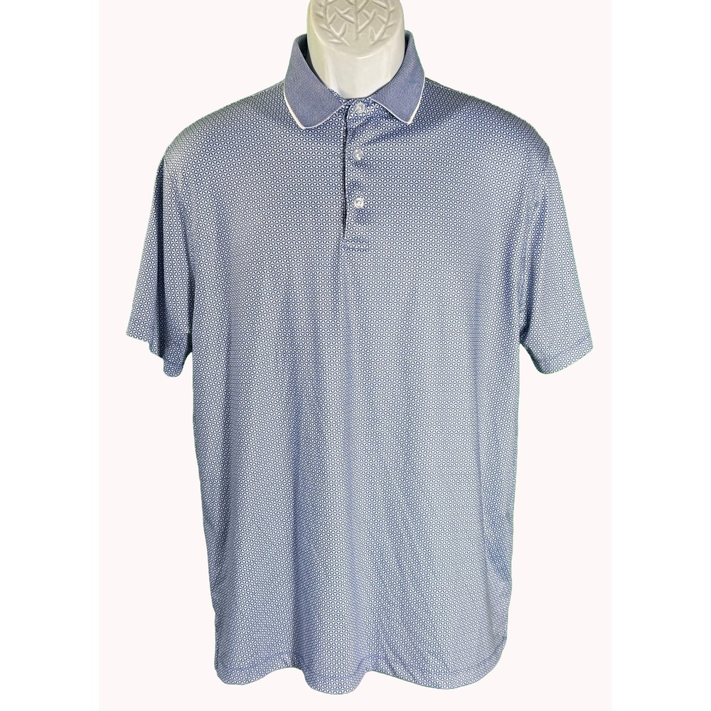 Hickey Freeman Golf Polo Mens M Blue Geometric Starburst Performance Stretch
